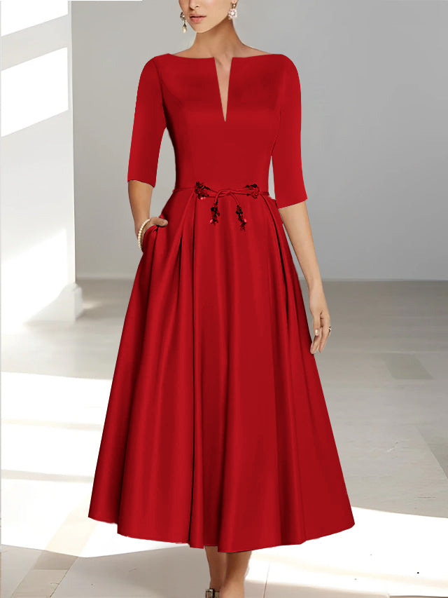 A Line Princess Half Sleeves Ankle Length Mother Of The Bride Dresses Groom With Pockets