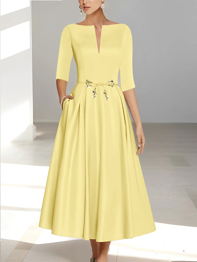 A Line Princess Half Sleeves Ankle Length Mother Of The Bride Dresses Groom With Pockets