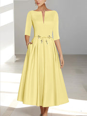 A Line Princess Half Sleeves Ankle Length Mother Of The Bride Dresses Groom With Pockets