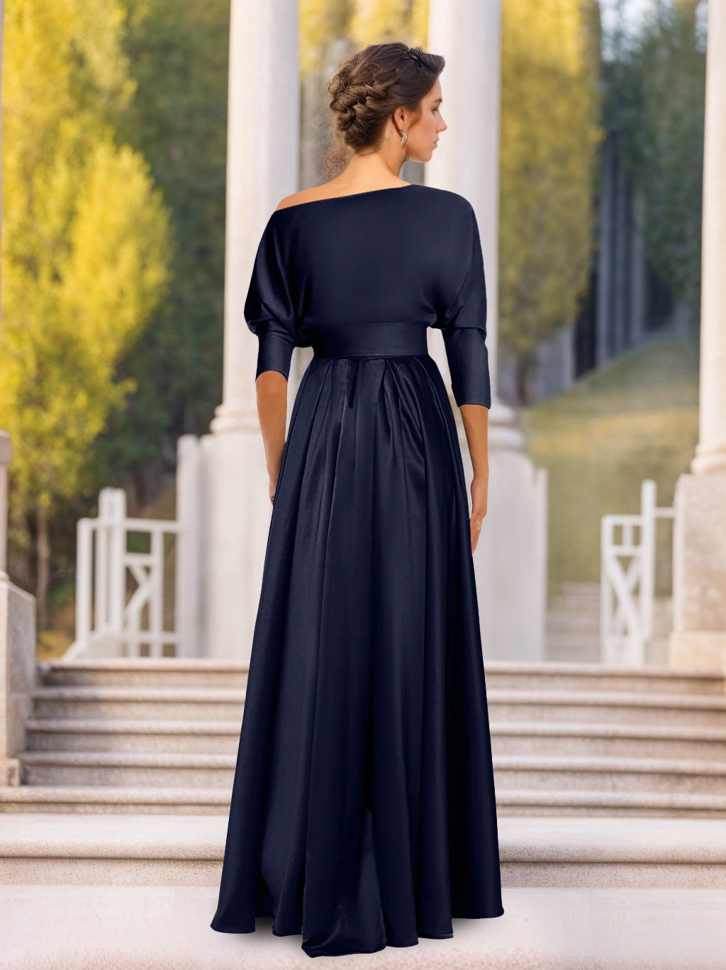 A Line Princess One Shoulder 3 4 Sleeves Asymmetrical Mother Of The Bride Groom Dresses