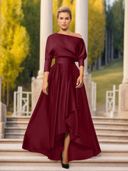A Line Princess One Shoulder 3 4 Sleeves Asymmetrical Mother Of The Bride Groom Dresses
