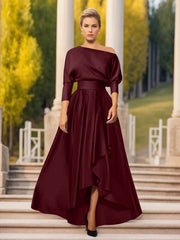 A-Line/Princess One-Shoulder 3/4 Sleeves Asymmetrical Mother of the Bride & Groom Dresses