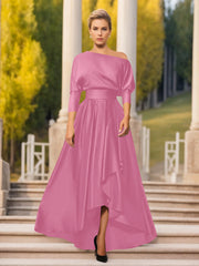 A Line Princess One Shoulder 3 4 Sleeves Asymmetrical Mother Of The Bride Groom Dresses