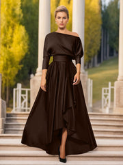 A-Line/Princess One-Shoulder 3/4 Sleeves Asymmetrical Mother of the Bride & Groom Dresses