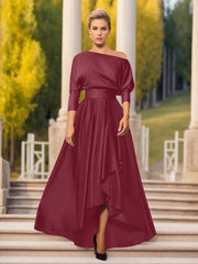 A-Line/Princess One-Shoulder 3/4 Sleeves Asymmetrical Mother of the Bride & Groom Dresses