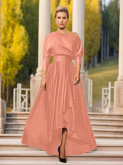 A Line Princess One Shoulder 3 4 Sleeves Asymmetrical Mother Of The Bride Groom Dresses