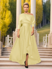 A-Line/Princess One-Shoulder 3/4 Sleeves Asymmetrical Mother of the Bride & Groom Dresses