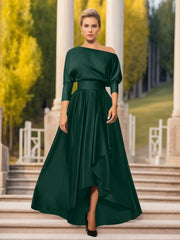 A-Line/Princess One-Shoulder 3/4 Sleeves Asymmetrical Mother of the Bride & Groom Dresses