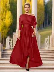 A Line Princess One Shoulder 3 4 Sleeves Asymmetrical Mother Of The Bride Groom Dresses