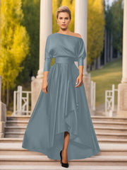 A Line Princess One Shoulder 3 4 Sleeves Asymmetrical Mother Of The Bride Groom Dresses