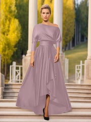 A Line Princess One Shoulder 3 4 Sleeves Asymmetrical Mother Of The Bride Groom Dresses