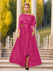 A Line Princess One Shoulder 3 4 Sleeves Asymmetrical Mother Of The Bride Groom Dresses