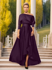 A-Line/Princess One-Shoulder 3/4 Sleeves Asymmetrical Mother of the Bride & Groom Dresses