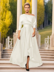 A Line Princess One Shoulder 3 4 Sleeves Asymmetrical Mother Of The Bride Groom Dresses