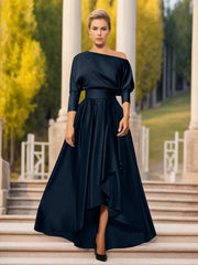 A Line Princess One Shoulder 3 4 Sleeves Asymmetrical Mother Of The Bride Groom Dresses