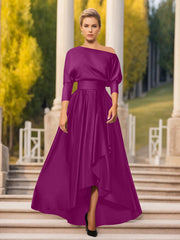 A-Line/Princess One-Shoulder 3/4 Sleeves Asymmetrical Mother of the Bride & Groom Dresses