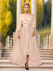 A Line Princess One Shoulder 3 4 Sleeves Asymmetrical Mother Of The Bride Groom Dresses