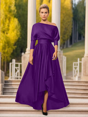 A Line Princess One Shoulder 3 4 Sleeves Asymmetrical Mother Of The Bride Groom Dresses