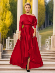 A Line Princess One Shoulder 3 4 Sleeves Asymmetrical Mother Of The Bride Groom Dresses