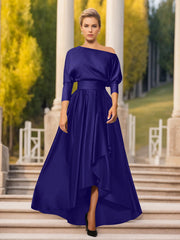 A Line Princess One Shoulder 3 4 Sleeves Asymmetrical Mother Of The Bride Groom Dresses