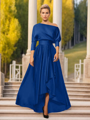 A Line Princess One Shoulder 3 4 Sleeves Asymmetrical Mother Of The Bride Groom Dresses