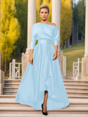 A Line Princess One Shoulder 3 4 Sleeves Asymmetrical Mother Of The Bride Groom Dresses