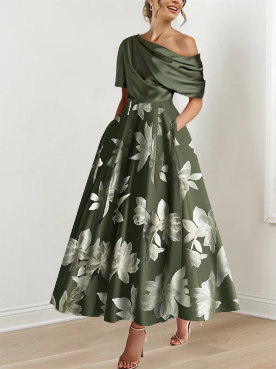 A Line Princess One Shoulder Printed Flower Mother Of The Bride Dresses