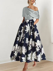 A Line Princess One Shoulder Printed Flower Mother Of The Bride Dresses
