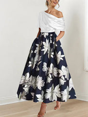 A Line Princess One Shoulder Printed Flower Mother Of The Bride Dresses