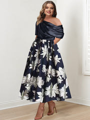 A Line Princess One Shoulder Printed Flower Mother Of The Bride Dresses