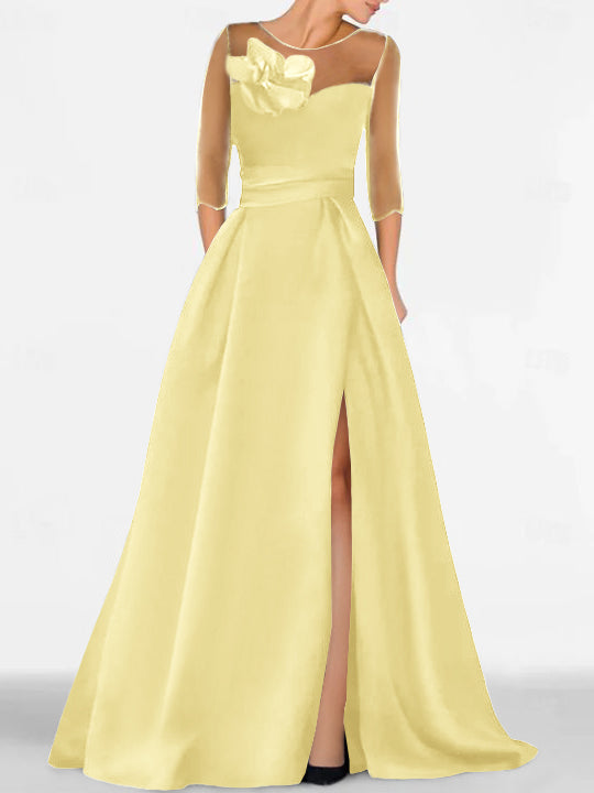 A Line Princess Sweetheart 3 4 Sleeves Mother Of The Bride Dresses With Lace Flower High Split