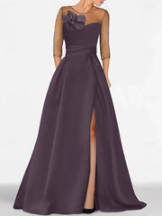 A Line Princess Sweetheart 3 4 Sleeves Mother Of The Bride Dresses With Lace Flower High Split