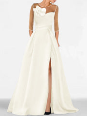 A Line Princess Sweetheart 3 4 Sleeves Mother Of The Bride Dresses With Lace Flower High Split