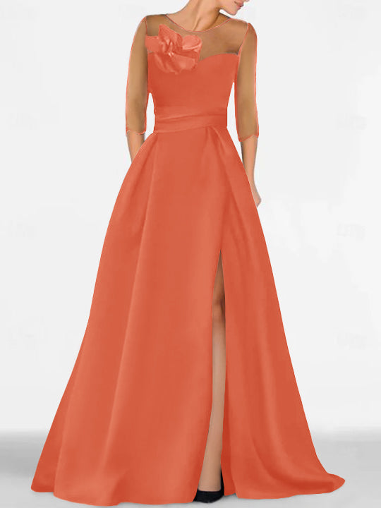 A Line Princess Sweetheart 3 4 Sleeves Mother Of The Bride Dresses With Lace Flower High Split