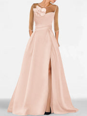 A Line Princess Sweetheart 3 4 Sleeves Mother Of The Bride Dresses With Lace Flower High Split