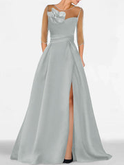 A Line Princess Sweetheart 3 4 Sleeves Mother Of The Bride Dresses With Lace Flower High Split