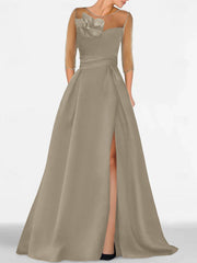 A Line Princess Sweetheart 3 4 Sleeves Mother Of The Bride Dresses With Lace Flower High Split