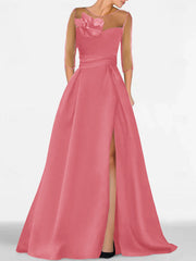A Line Princess Sweetheart 3 4 Sleeves Mother Of The Bride Dresses With Lace Flower High Split
