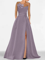 A Line Princess Sweetheart 3 4 Sleeves Mother Of The Bride Dresses With Lace Flower High Split