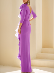 Sheath Column Jewel Neck 3 4 Length Sleeves Floor Length Long Mother Of The Bride Dresses With Ruffles