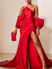 Trumpet Mermaid Evening Dresses Strapless Sleeveless Floor Length Unique With Split Side Ruffles