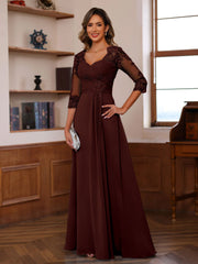 A Line Princess Sweetheart Neck 3 4 Length Sleeves Floor Length Mother Of The Bride Dresses With Lace Ruffles Appliques