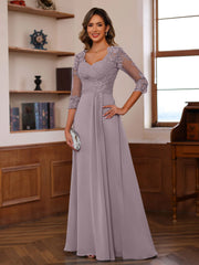 A Line Princess Sweetheart Neck 3 4 Length Sleeves Floor Length Mother Of The Bride Dresses With Lace Ruffles Appliques