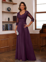 A Line Princess Sweetheart Neck 3 4 Length Sleeves Floor Length Mother Of The Bride Dresses With Lace Ruffles Appliques