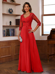 A-Line/Princess Sweetheart Neck 3/4 Length Sleeves Floor-Length Mother Of The Bride Dresses With Lace, Ruffles & Appliques