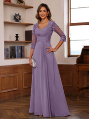 A Line Princess Sweetheart Neck 3 4 Length Sleeves Floor Length Mother Of The Bride Dresses With Lace Ruffles Appliques