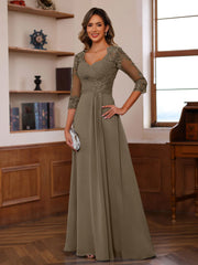 A Line Princess Sweetheart Neck 3 4 Length Sleeves Floor Length Mother Of The Bride Dresses With Lace Ruffles Appliques