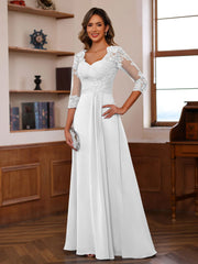 A Line Princess Sweetheart Neck 3 4 Length Sleeves Floor Length Mother Of The Bride Dresses With Lace Ruffles Appliques