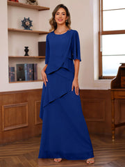 A Line Princess Scoop Neck Half Sleeves Floor Length Mother Of The Bride Dresses With Ruffles