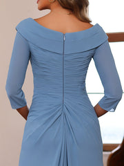 Sheath Column V Neck 3 4 Length Sleeves Floor Length Unique Mother Of The Bride Dresses With Ruffles Appliques